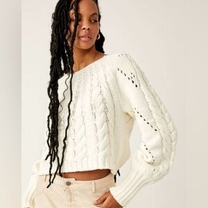 Free People Sandre Pullover knit white SZ XS